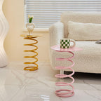 Spring Shape Side Table, Heart Shaped Accent Table, Iron Material, No Installation Required, for Living Room, Balcony(Yellow)