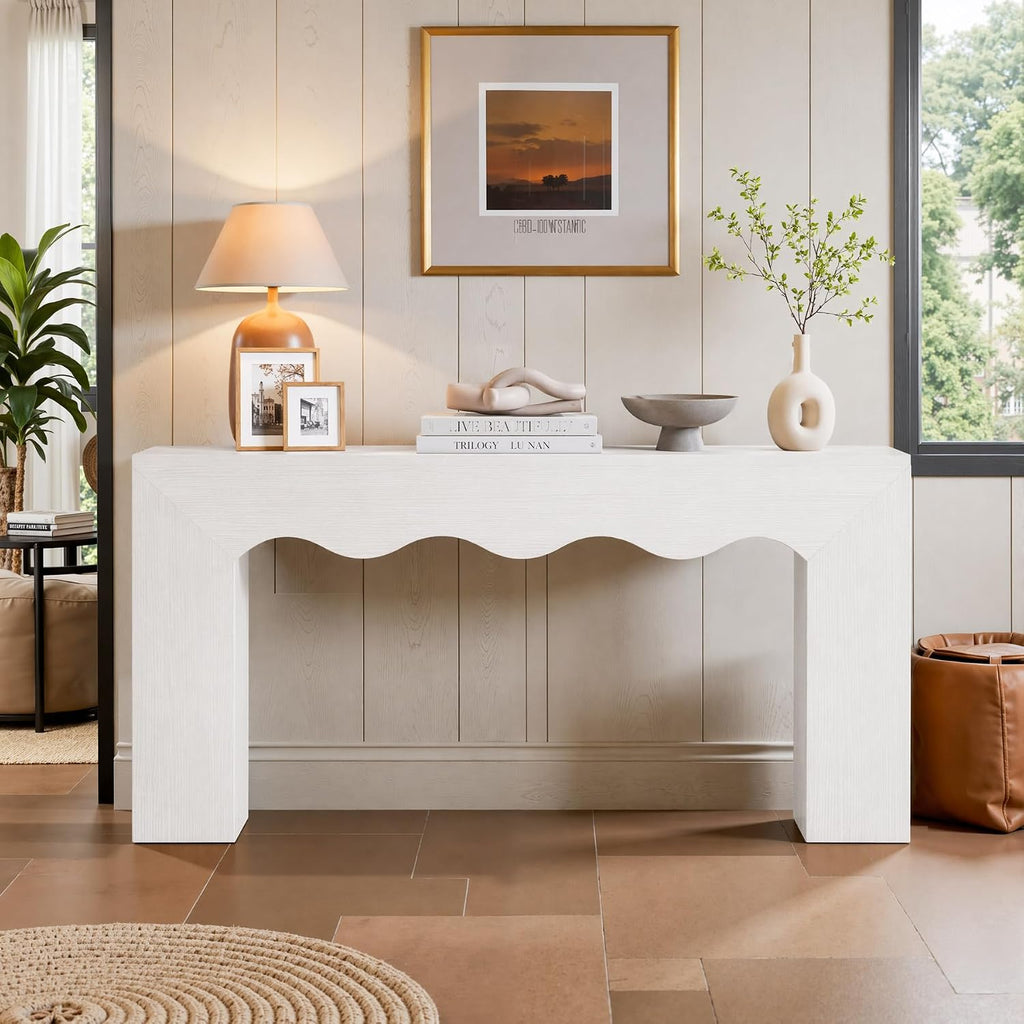 Tribesigns 63" Farmhouse Console Table with Wavy Edge | Wooden Couch Table Behind Sofa with Storage; Long Entryway Sofa Station; Narrow Hallway Stand for Entryway, Living Room