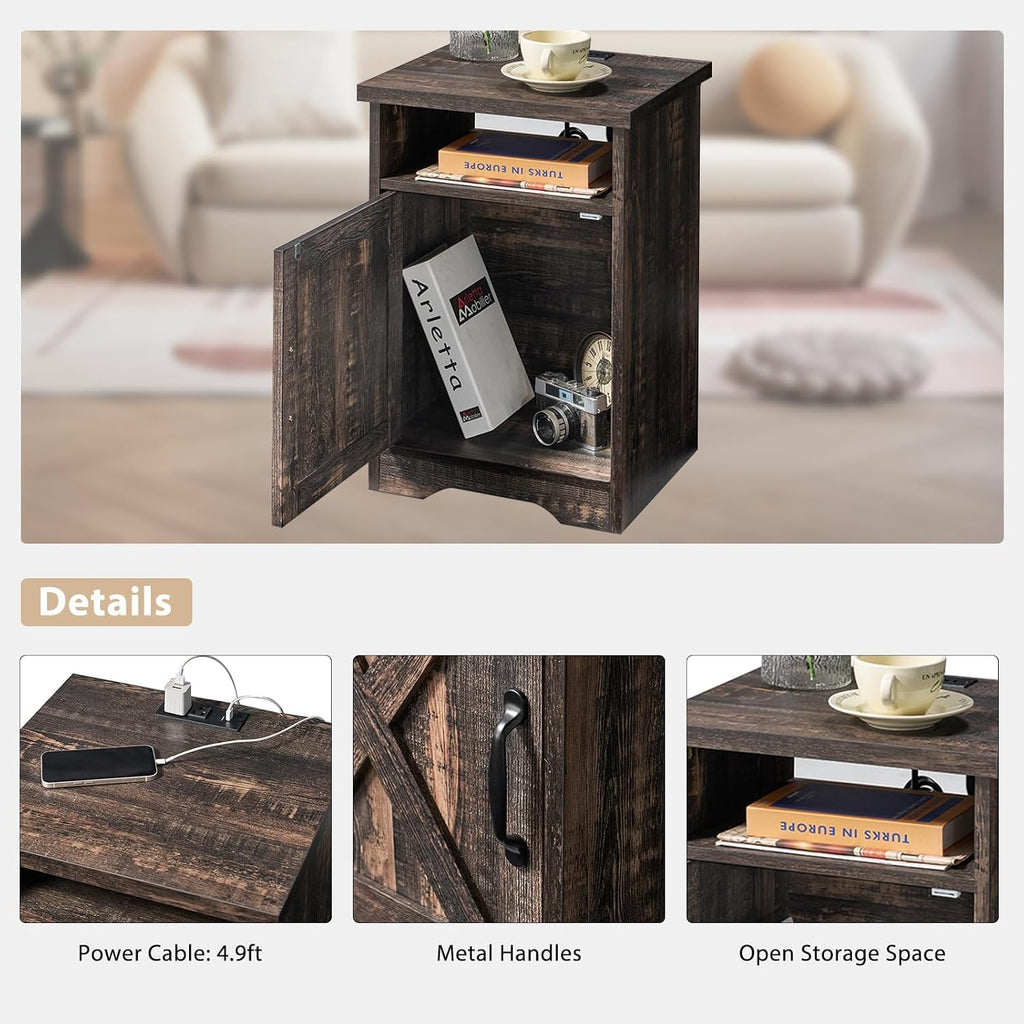 AMERLIFE Farmhouse 5 Piece Living Room Table Set, 63" TV Stand, Daark Oak
