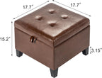 Asense 17 Inch Storage Ottoman Foot Rest,Square Faux Leather Foot Stool,Small Ottoman with Storage,Padded Seat for Entryway,Living Room,Bedroom,Couch,Under Desk,Coffee