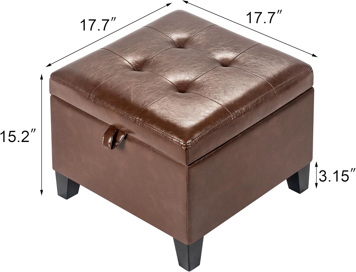 Asense 17 Inch Storage Ottoman Foot Rest,Square Faux Leather Foot Stool,Small Ottoman with Storage,Padded Seat for Entryway,Living Room,Bedroom,Couch,Under Desk,Coffee