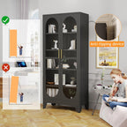 PAOFIN 71" H Locking Display Cabinet with Glass Door, Metal Curio Cabinets with 4 Adjustable Shelves, Tall Liquor Cabinet Display Case for Living Room, Collectibles, Home - Assembly Required Black