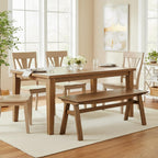 LukeAlon Rustic Solid Wood Long Dining Bench, Walnut Color | Heavy Duty Farmhouse Footstools For Dining Table Hallway Kitchen Living Room