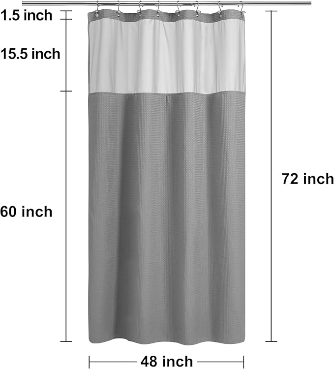 N&Y HOME 48 Inch Waffle Weave Shower Curtain with Snap-in Fabric Liner & 12 Metal Hooks Set - 48" x 72" Shower Stall Size, Hotel Style & Mesh Top Window, Machine Washable - Gray, 48x72