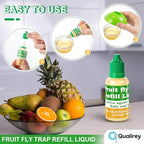 Qualirey 12 Pack Fruit Fly Trap Refill Liquid, 0.68oz Per Bottle Liquid Fruit Fly Traps for Indoors, Non Toxic Bait Safe Near Pets, Food and Kids, Lure Refill for Home Kitchen