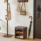 YMYNY Small Shoe Storage Bench with Cushion, 2 Tier Entryway Bench with Shoe Storage, Shoe Rack Bench for Entryway, Living Room, Hallway, Closet, Bedroom, 15.4L*11W*16.54H, Light Walnut HBD028LW