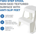 Gracious Living 2-Step Plastic Stool, 300 Lb Capacity, White | Portable Step Stool for Dorm, Home, Classroom & Office, 18"L x 18.75"W x 16"H