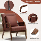HOMMPA Mid-Century Modern Accent Chair, Comfy Reading Armchair with Solid Wood Frame & Lumbar Pillow, Upholstered Linen Lounge Chair with Side Pocket for Living Room, Bedroom,Balcony (Brown)
