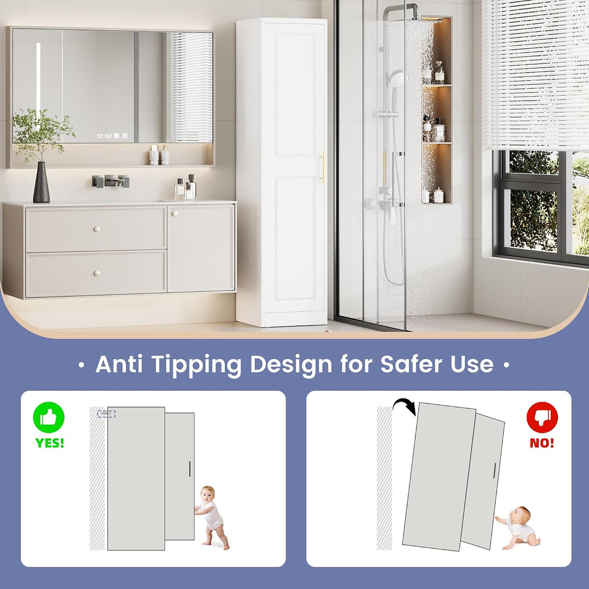 71''Tall Narrow Storage Cabinet Metal Bathroom Cabinet with Doors and 4 Adjustable Shelves, Slim Pantry Cabinets Cupboard for Small Space, Apartment, Bathroom, Kitchen, Laundry (White)