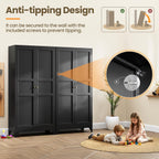 Yizosh Metal Pantry Cabinet, 75" Kitchen Pantry with 2 Door and 4 Adjustable Shelves,Black Metal Pantry Storage Cabinet,Cupboard for Kitchen,Dining Room,Living Room and Bathroom