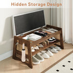 Shoe Rack Bench with Flip-Top Storage, 35.4" W x 15.7" H Solid Wood Entryway Bench Shoe Organizer with Cushion Side Hooks for Front Door Entrance Hallway Foyer Closet Living Room Bedroom