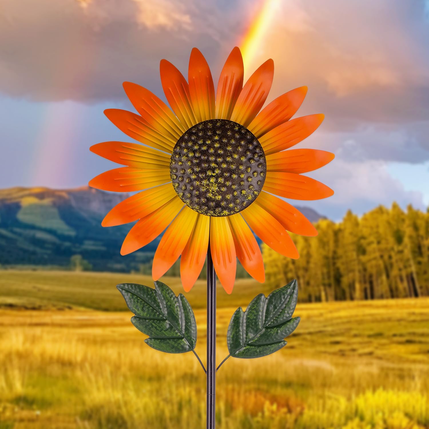 Sunflower Wind Spinner,Garden Windmills and Spinners for Yard,Metal Flowers for Outside,Metal Kinetic Wind Sculptures, 12.8 * 57 Inches