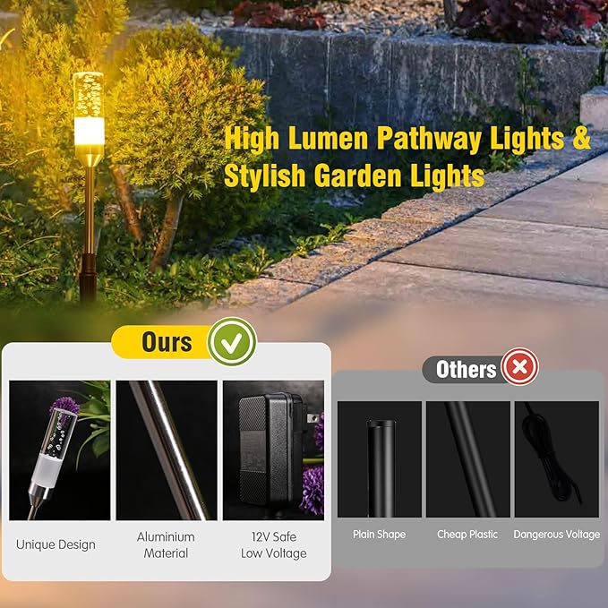 LED Pathway Lights, 4.8W 12V AC/DC Low Voltage Path Lights, 570 Lumen 6 Pack Extendable Outdoor Landscape Lighting IP65 Waterproof Garden Lights for Yard Walkway Driveway, 2700K