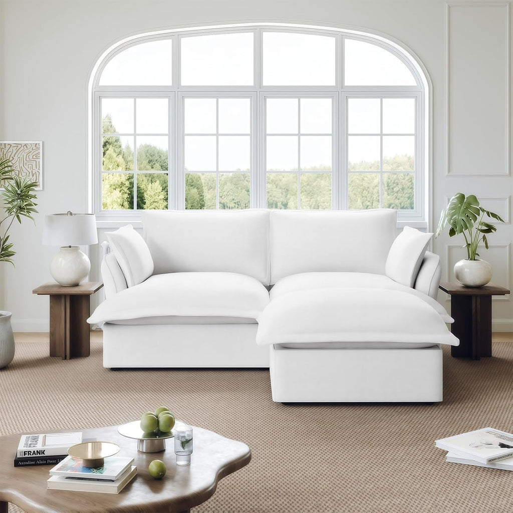 Modular Sectional Sofa Couch for Living Room Bedroom, Loveseat with 1 Ottoman, White