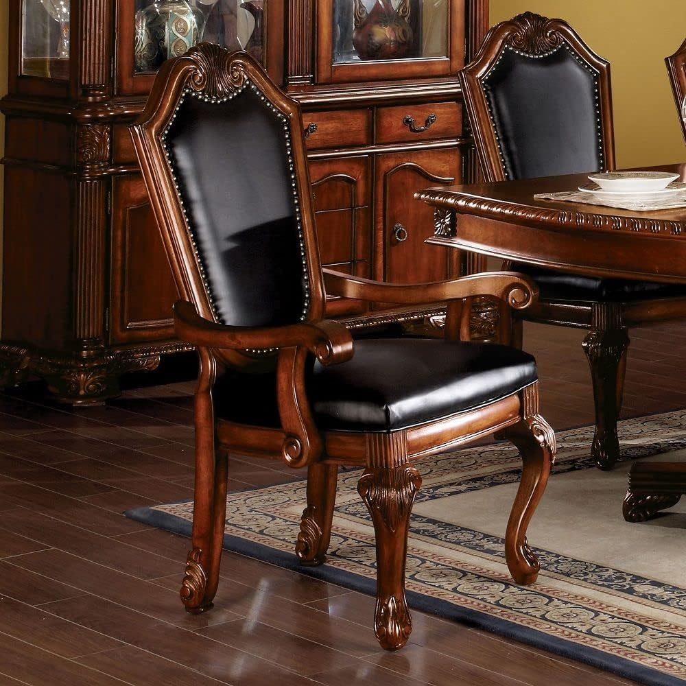 7-Piece Dining Kitchen Set with Dining Extendable Table, 4 Side Chairs and 2 Arm Chairs, Set for 6 Persons, Cherry (A)