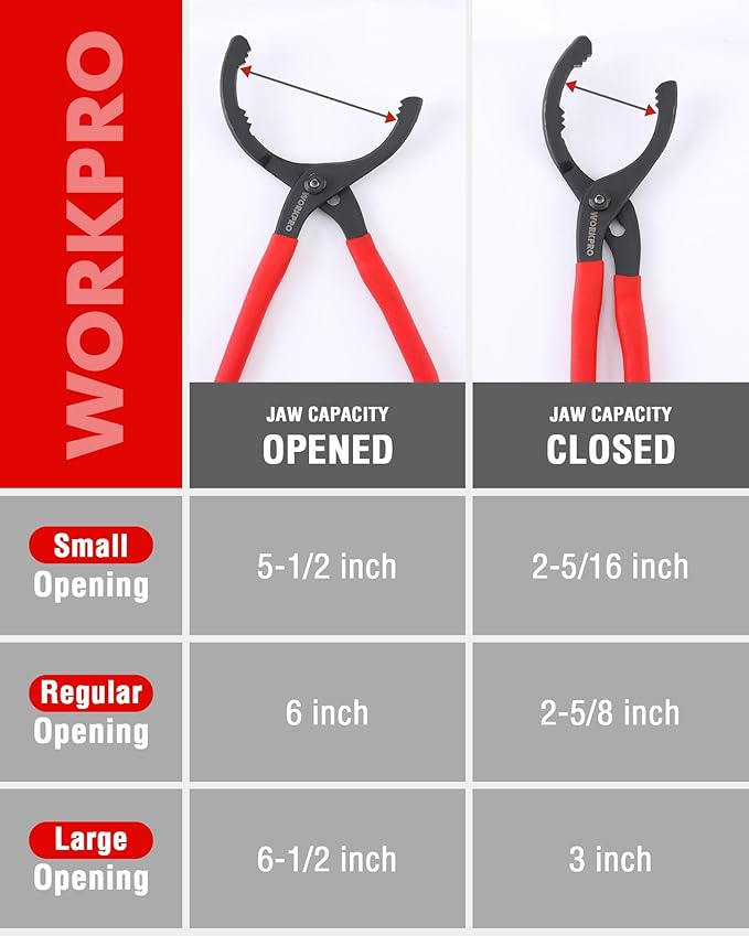 WORKPRO 2-Piece Oil Filter Wrench Set, 12” Adjustable Oil Filter Plier & 3-Jaw Universal Oil Filter Removal Tool, for Easy Oil Changes, Ideal for Car, Motorcycle, Truck Maintenance & Home Garage Use
