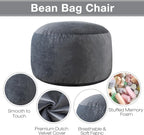 3 ft Bean Bag Chair, Bean Bag Chairs for Adults,3 Foot,Dark Grey | Memory Foam Filling,Beanbag Sofa for Living Room,Ultra Soft Velvet Cover,Convenient Pocket & Pull-Handle