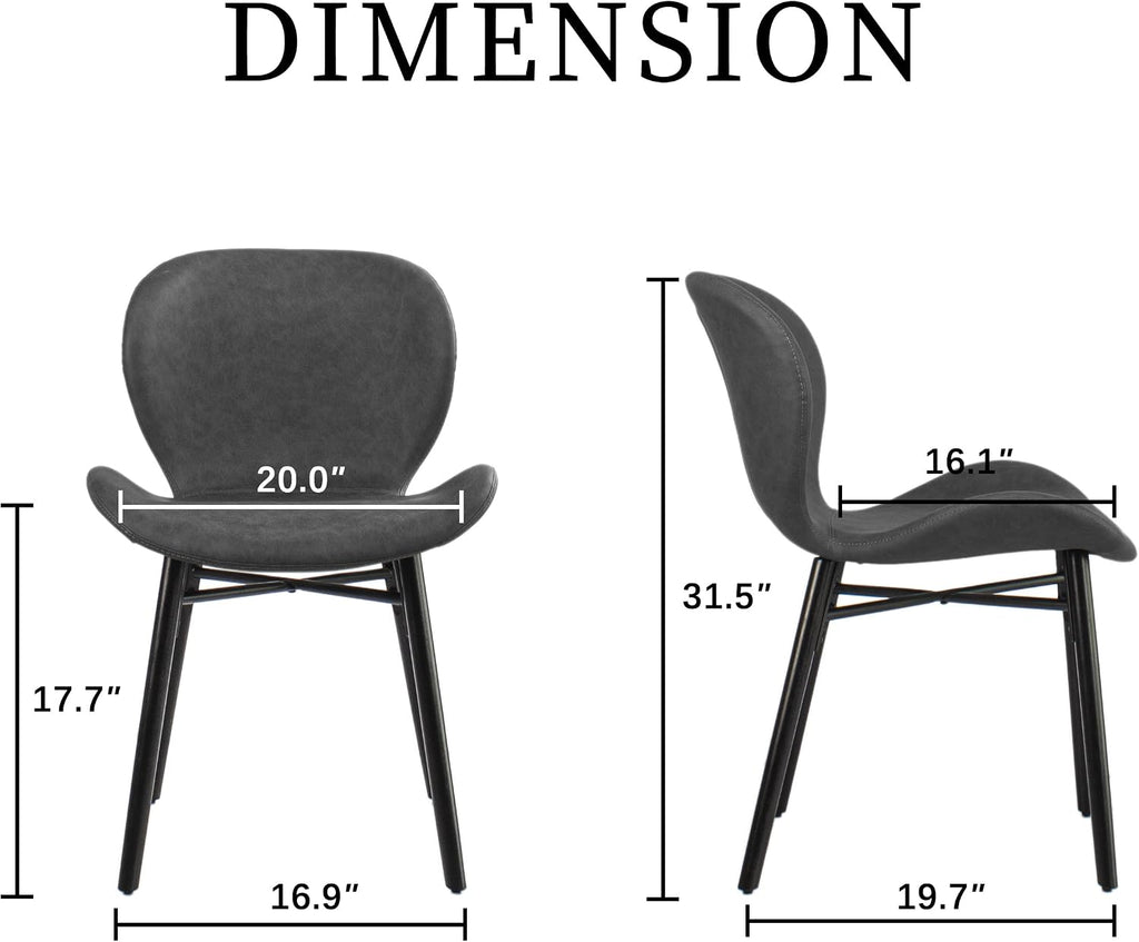 Modern Dining Chair Set of 4, Comfortable Dining Room Chairs with Thick Cushions, Faux Leather Upholstered Kitchen Armless Side Chairs, Wooden Leg for Home, Kitchen, Grey