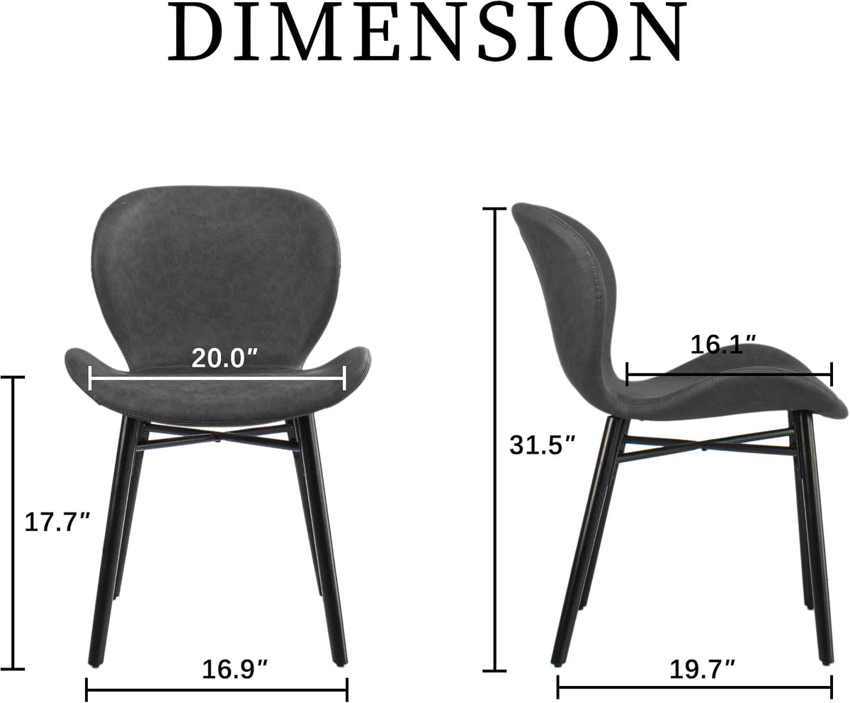 Modern Dining Chair Set of 4, Comfortable Dining Room Chairs with Thick Cushions, Faux Leather Upholstered Kitchen Armless Side Chairs, Wooden Leg for Home, Kitchen, Grey
