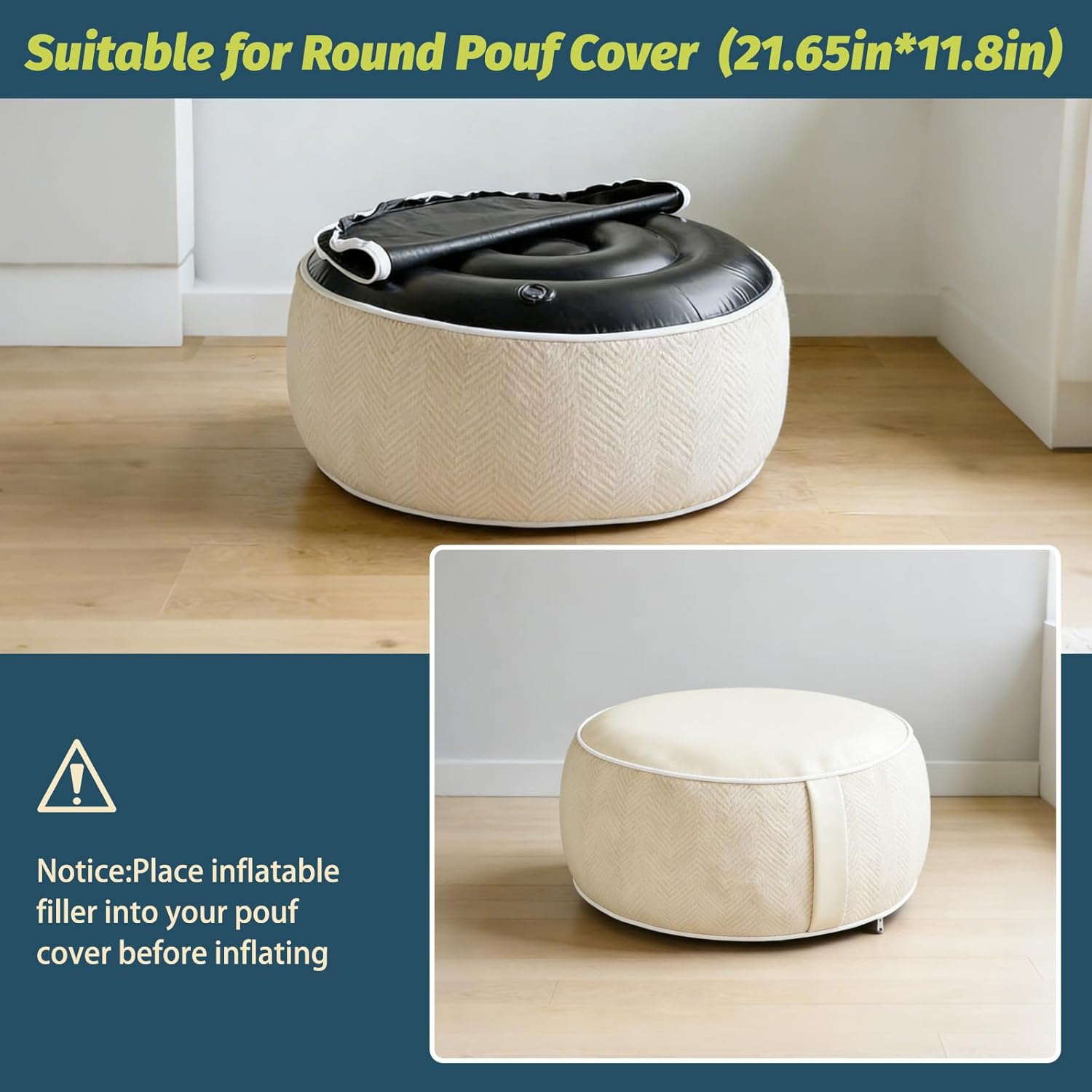 Inflatable Round Ottoman, Pouf Ottoman Filler, 55x30cm PVC Waterproof Outdoor Ottomans for Patio, Living Room, Bedroom, Camping or Garden, Portable Inflatable Foot Rest Pouf for Adults, 2PCS