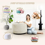Round Stuffed Pouf Ottoman (Beige, 20" D x 20" W x 15" H)