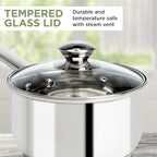 Ecolution Stainless Steel Sauce Pan, Encapsulated Induction Ready Cooking Pot with Glass Lid, Oven Safe, Dishwasher Safe Soup Pot, 2-Quart