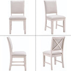 Farmhouse Dining Chairs Set of 4 Upholstered Kitchen Chairs with Cross Back Armless Wooden Side Chairs for Dining Room, Living Room, Reception (Grey Linen + White Frame)