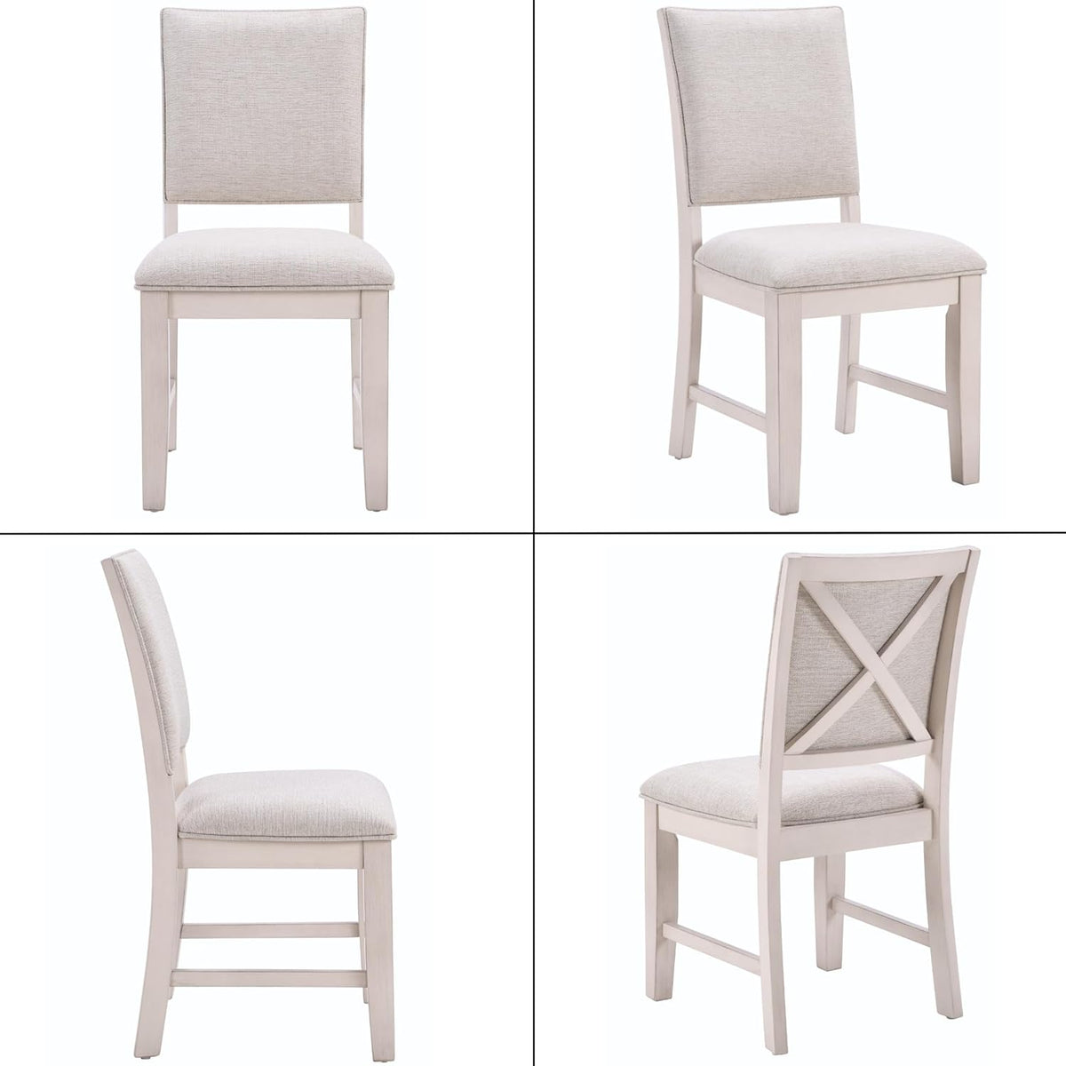 Farmhouse Dining Chairs Set of 4 Upholstered Kitchen Chairs with Cross Back Armless Wooden Side Chairs for Dining Room, Living Room, Reception (Grey Linen + White Frame)