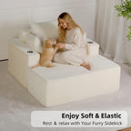 54"W Oversized Chaise Lounge Chair Indoor, Chaise Lounge Couch, Convertible Comfy Reading Chairs, Corduroy Sleeper Chair Couches for Living Room, Compression Sofa with Ottoman, Beige