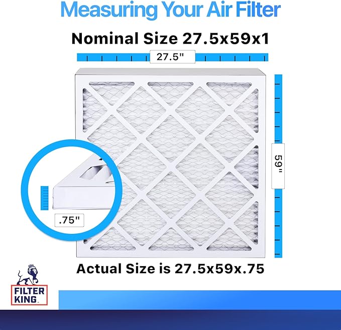 Filter King 27.5x59x1 Air Filter | 4-PACK | MERV 8 HVAC Pleated A/C Furnace Filters | MADE IN USA | Actual Size: 27.5 x 59 x .75"