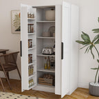 63” Tall Kitchen Pantry Cabinet, Pantry Storage Cabinet with Doors & Shelves, Freestanding Storage Cupboard for Dining Room Living Room, Wooden Structure, Easy Assembly (White)