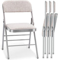 4 Pack Folding Chairs with PU Padded Cushion and Back, Commercial Grade Metal Chairs with Comfortable PU Leather Cushion for Home and Office, for Indoor and Outdoor Events (4, White-Fabric)