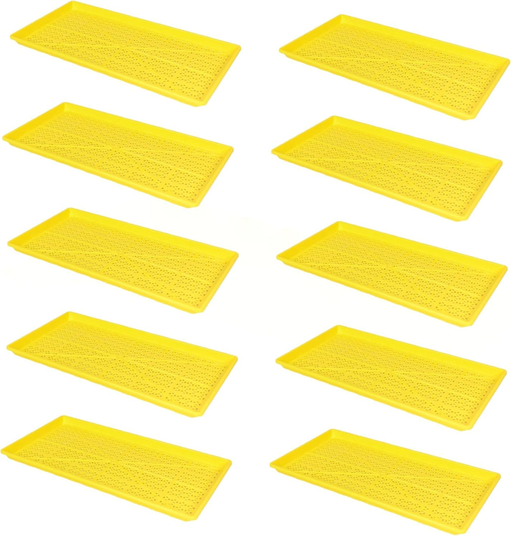 SUNPACK 10" x 20" Heavy Duty Mesh Plastic Seed Starting Tray, Yellow, 1" (Pack of 10) - Ensures Water Drainage and Aeration, Perfect for Greenhouses or Indoor Gardening