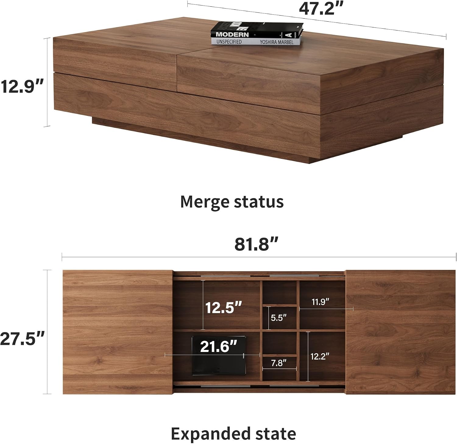 Mid-Century Modern TV Stand and Expandable Coffee Table Set | Walnut Finish, Stylish Storage Combo for Living Room or Bedroom
