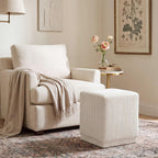 Homebeez Modern Square Ottoman, Vertical Channel Tufted Foot Stool Ottoman, Corduroy Velvet Upholstered Vanity Stool for Makeup, Bedroom, Living Room, Cream White