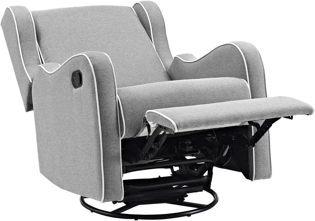 Angel Line Rebecca Upholstered Swivel Gliding Recliner, Gray Linen with White Piping