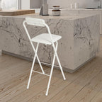 Folding Bar Stool with Back, 27 Inch Padded Counter Height Foldable Stool Portable Tall Folding Bar Chair 275lbs for Gardening Outdoor Kitchen Camping Fishing Shop Cafe (White)