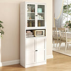 Kitchen Pantry Cabinet,72" White Pantry Storage Cabinet with Adjustable Shelves and Glass Doors,Freestanding Cupboard,Metal Pantry Cabinets with Handle for Living Room Kitchen Assembly Required