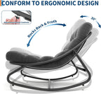 IDEALHOUSE Outdoor Rocking Chair with Metal Frame, Adjustable Papasan Rocker, Waterproof Comfy Cushion, 450lbs Capacity, for Patio, Porch, Garden, Living Room, Dark Grey