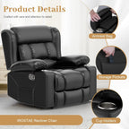 Recliner Chair for Adults, Oversized PU Leather Loveseat Recliner Manual Pull Tab Reclining Chair with Cup Holders, Minimalist Style Single Sofa for Living Room, RV (Black)