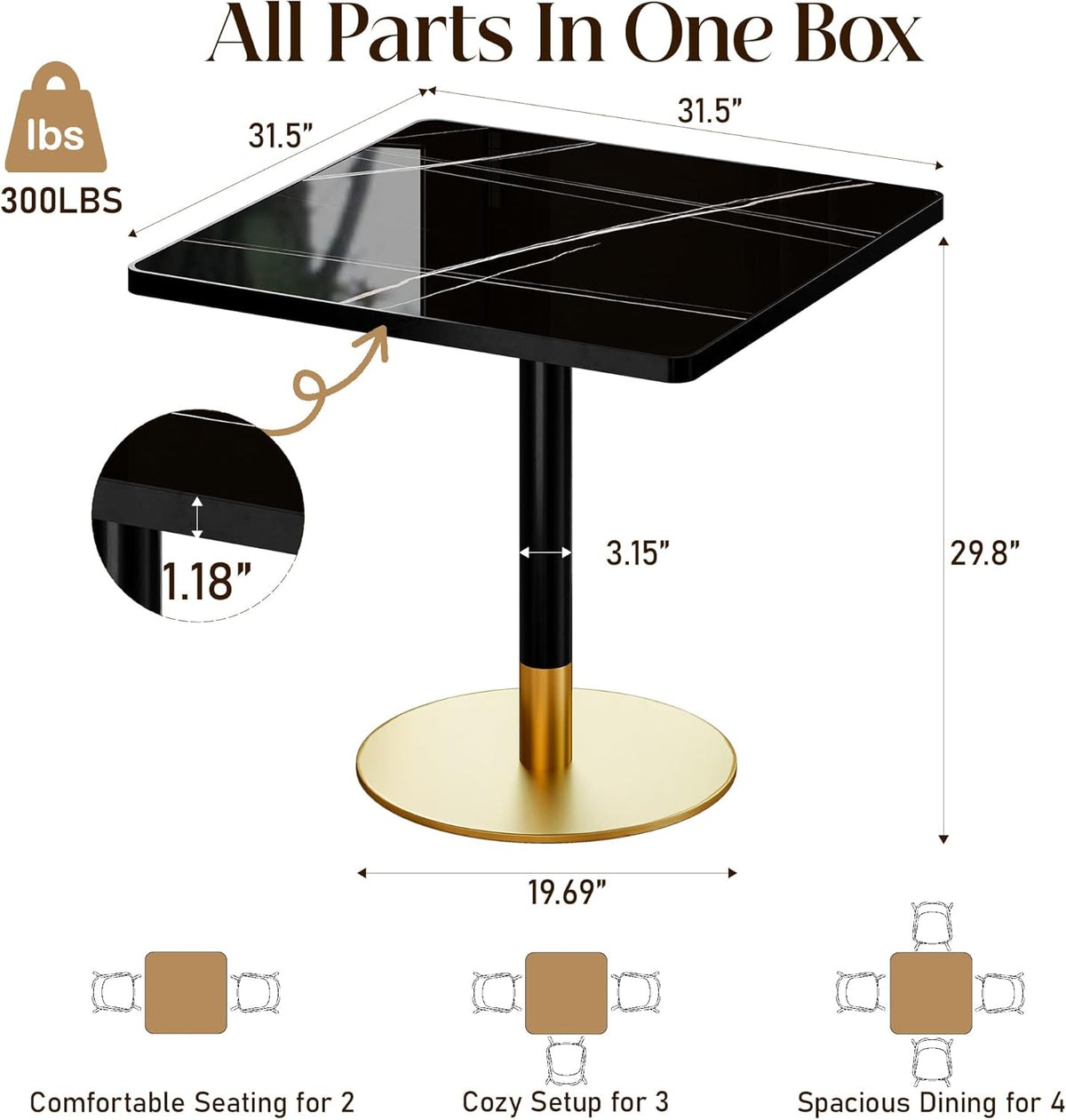 63''Dining Table for 4-6,Modern Sintered Stone Dining Table,Kitchen Tables for 4-6 with Aluminum Alloy Edge&Metal Base,Rectangular Dinner Eating Tables for Restaurants/Dining Room/Marble Black Gold
