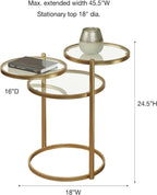 Quincy Adjustable Accent Table | Round, Rotating Clear Glass Tabletops | Three Tiered, Nesting Table Look | Gold Finished Metal Furniture | Perfect for Small Spaces and Unique Modern Decorating Tastes