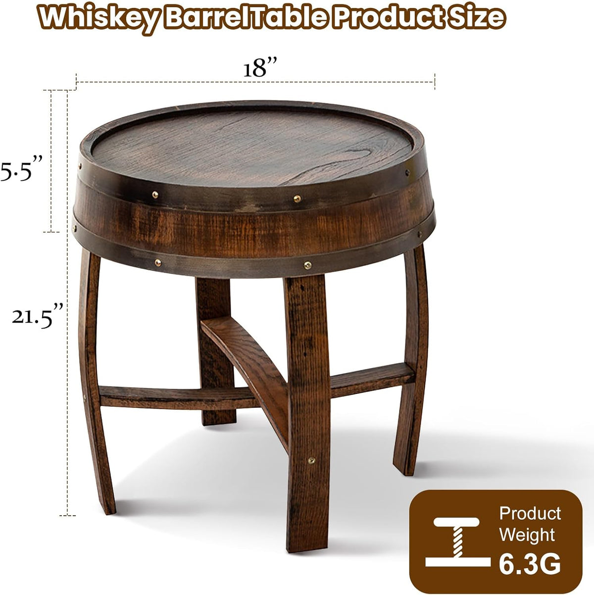 Farmhouse Coffee Table, Round Rustic End Table - Solid Wood Living Room Side Table,Handcrafted Whiskey Barrel Accent Table