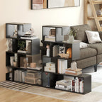 Tangkula S-Shaped Bookshelf, 5-Tier Modern Geometric Stepped Bookcase with Anti-Tipping Kits, Freestanding Corner Ladder Display Rack for Living Room Home Office (1, Black)