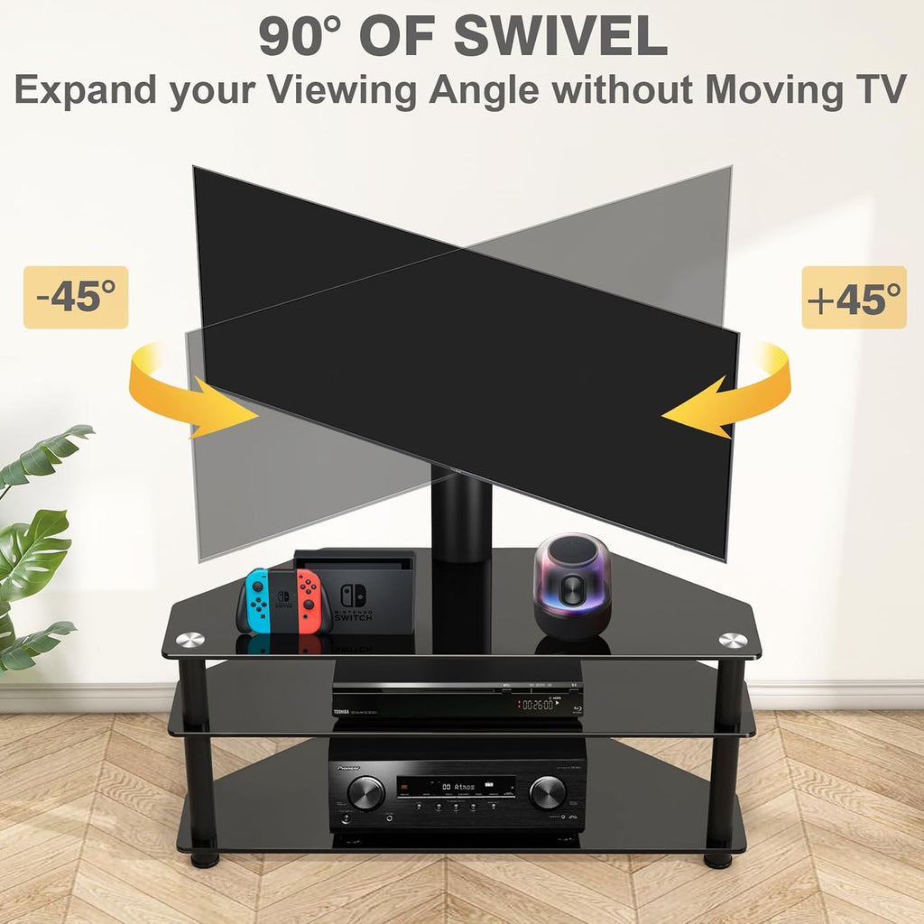 TAVR Furniture Swivel Floor TV Stand for 32-70 Inch TVs - Universal Height Adjustable TV Floor Stand with Shelves Perfect for Bedroom and Corner, TV Mount Stand VESA 600x400mm Holds up to 88lbs, Black