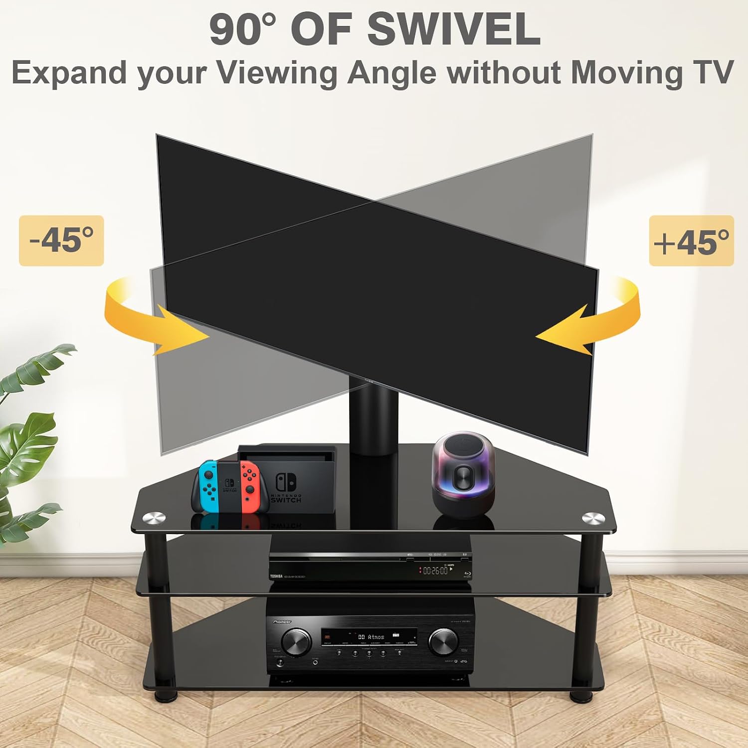 TAVR Furniture Swivel Floor TV Stand for 32-70 Inch TVs - Universal Height Adjustable TV Floor Stand with Shelves Perfect for Bedroom and Corner, TV Mount Stand VESA 600x400mm Holds up to 88lbs, Black