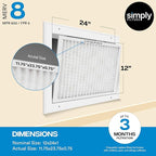 Simply 12x24x1 Air Filter, Merv 8, MPR 600, 12 Pack, Furnace Air Filter for HVAC (Actual Size: 11.75"x23.75"x0.75") DUST, Pet, & Allergy Control