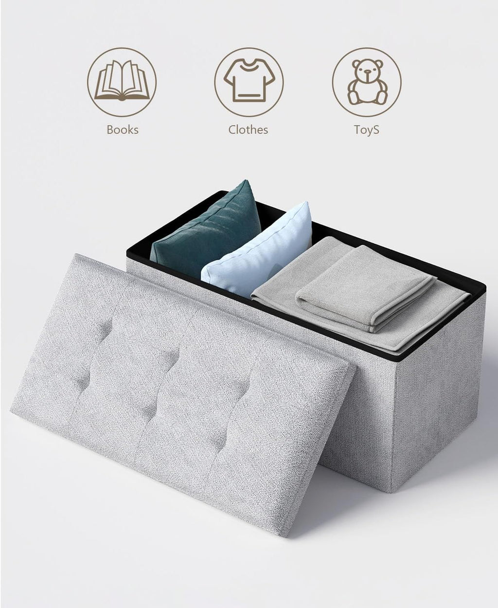 OS MOTOR Folding Storage Ottoman Bench, Dark Gray, 30 Inches | Multi-Functional Ottoman Foot Rest, End of Bed Bench, Storage Chest, Living Room, Bedroom, Hallway, Entryway, 600 lb Capacity
