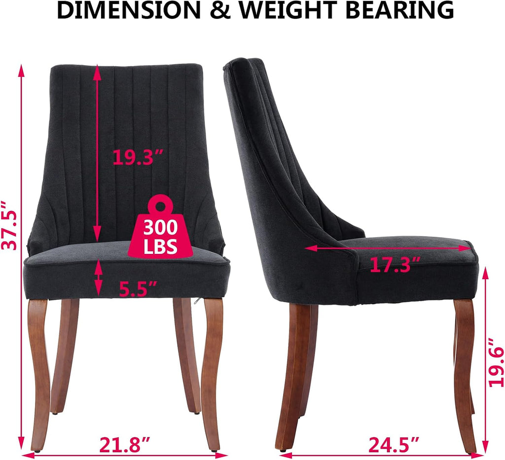 Aoowow Linen Upholstered Black Dining Chairs Set of 2,Farmhouse Channel Tufted Accent Side Chair High Back,Sillas De Comedor,Armless Neutral Fabric Kitchen Chair Solid Wood Legs (Rustic Black 1 Pair)