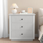 24" Wide Nightstand with Charging Station, Modern Fluted Bedroom Nightstand with Drawers, Wood Night Stand with Storage and Outlet, Large Bedside Table for Bedroom, White